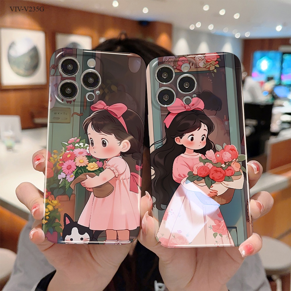 Casing Hp Untuk VIVO V23 T1 T1X S1 5G Phone Hard Case Anime Girls Flower Pola Mirror Casing