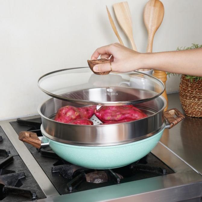 Pero Basic Doa Multifunction 2in1 Wok 32cm + Steamer - Mint