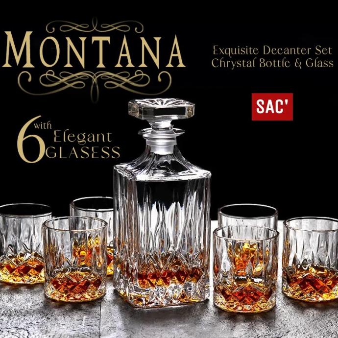 MONTANA Whiskey Decanter Set Bottle + 6 Whisky Glass Wine Botol Gelas