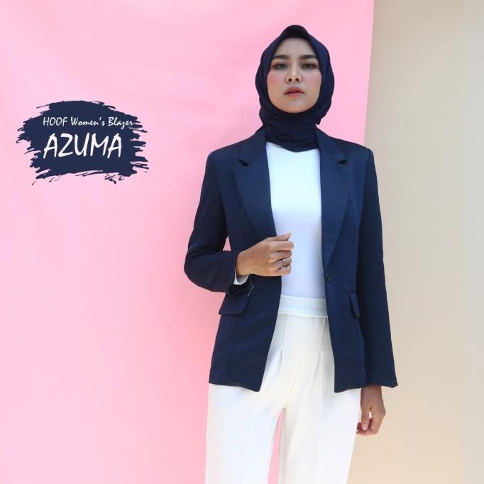 Terlaris Blazer Wanita Azzuma Navy - Jas Kerja Cewek Kantor Biru Formal Resmi