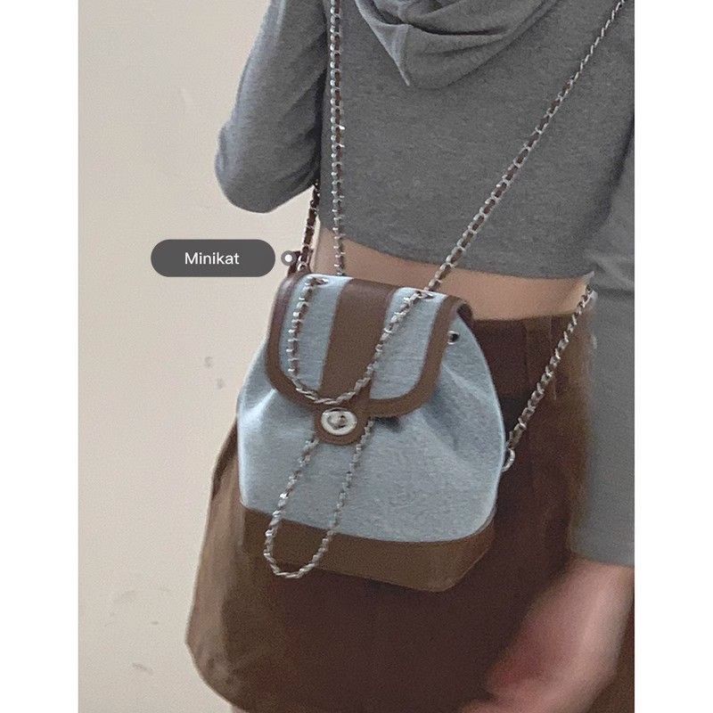 Tas Ember Bahu Denim  Wanita  korea import fashion Rantai slingbag lucu tas selempang kekinian backp