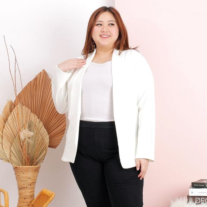 Terbaru Blazer Kerja Scuba Polos Wanita Outer Bigsize Oversize Putih