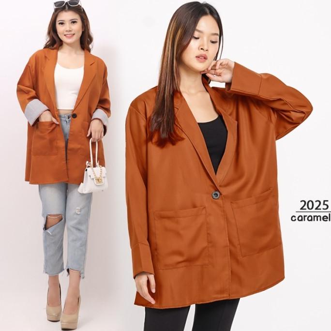 Baru Blazer Katun Casual Wanita / Outer Kantor Kerja Polos Motif Salur