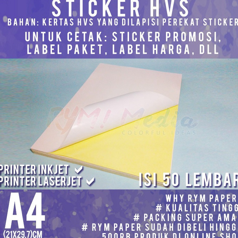 

CVQN2795 Sticker HVS A4 isi 50 lembar / Kertas Stiker Inkjet Doff Matte A4