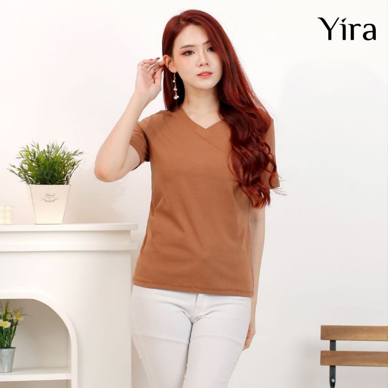 YIRA-Celina top atasan kaos oblong wanita import lengan pendek leher V