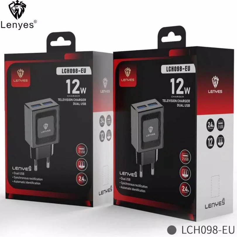 AIF209 CHARGER LENYES LCH-098 MICRO / TYPE C / LIGHTNING 2 USB 12W 2.4A REAL CAPACITY LCH098 |||