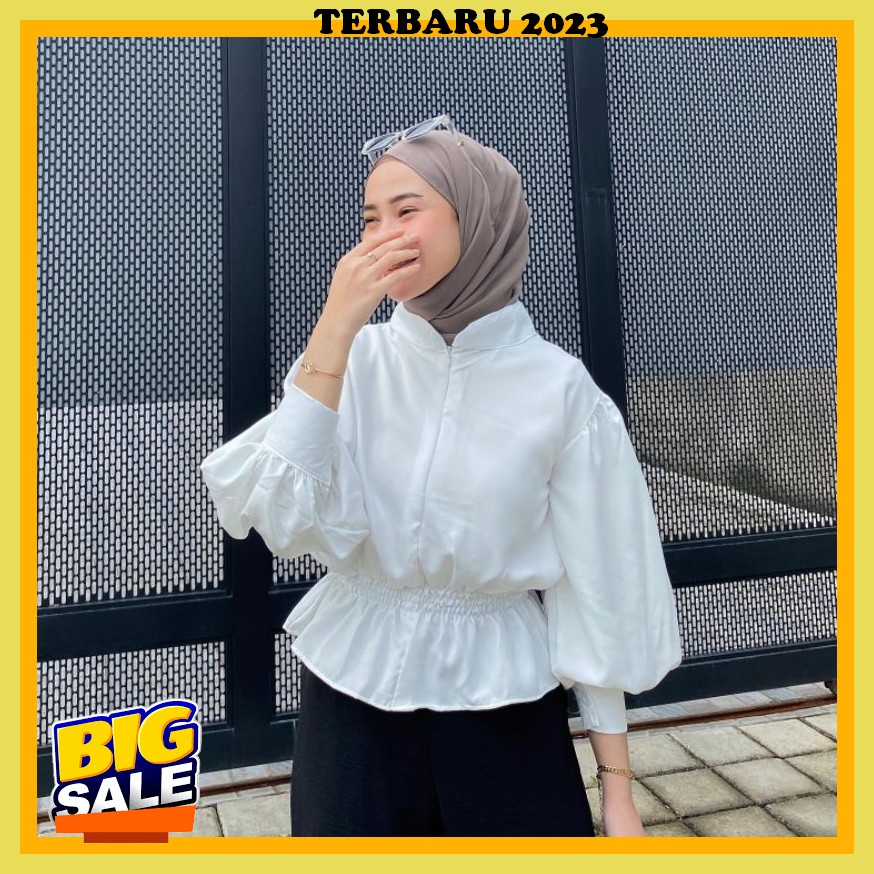 Atasan Wanita Polos Lengan Balon Elze Blouse Pakaian Wanita Bahan Shakila Premium Rx Fashion - Katli