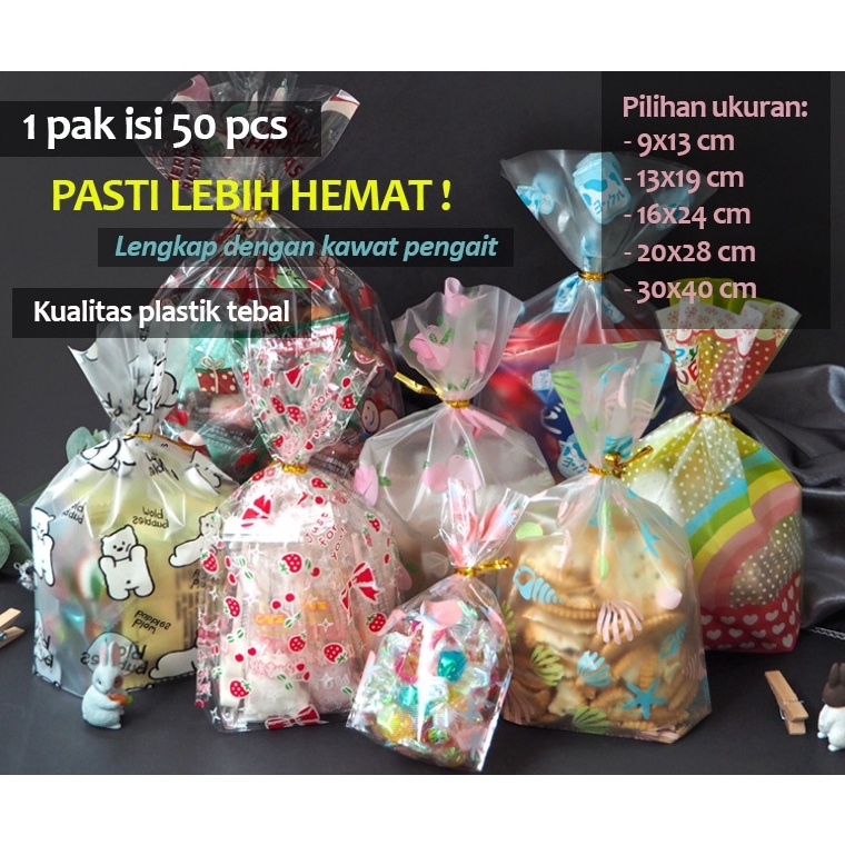 

81 HX155 A [1pack = 50 pcs] Uk 13x19 / 16x24 / 20x28 cm Plastik OPP Bingkisan Souvenir Hadiah Snack Kue Permen Ulang Tahun Ultah Birthday Event 4399
