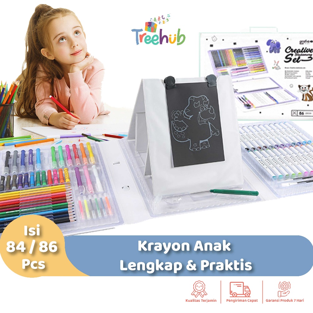 

Kirim langsung Treehub Crayon Set 84/86pcs / Krayon Mewarnai Anak 84/86pcs / Pensil Warna Set 84/86pcs dalam tas tangan hewan putih / Washable markers Set L0G