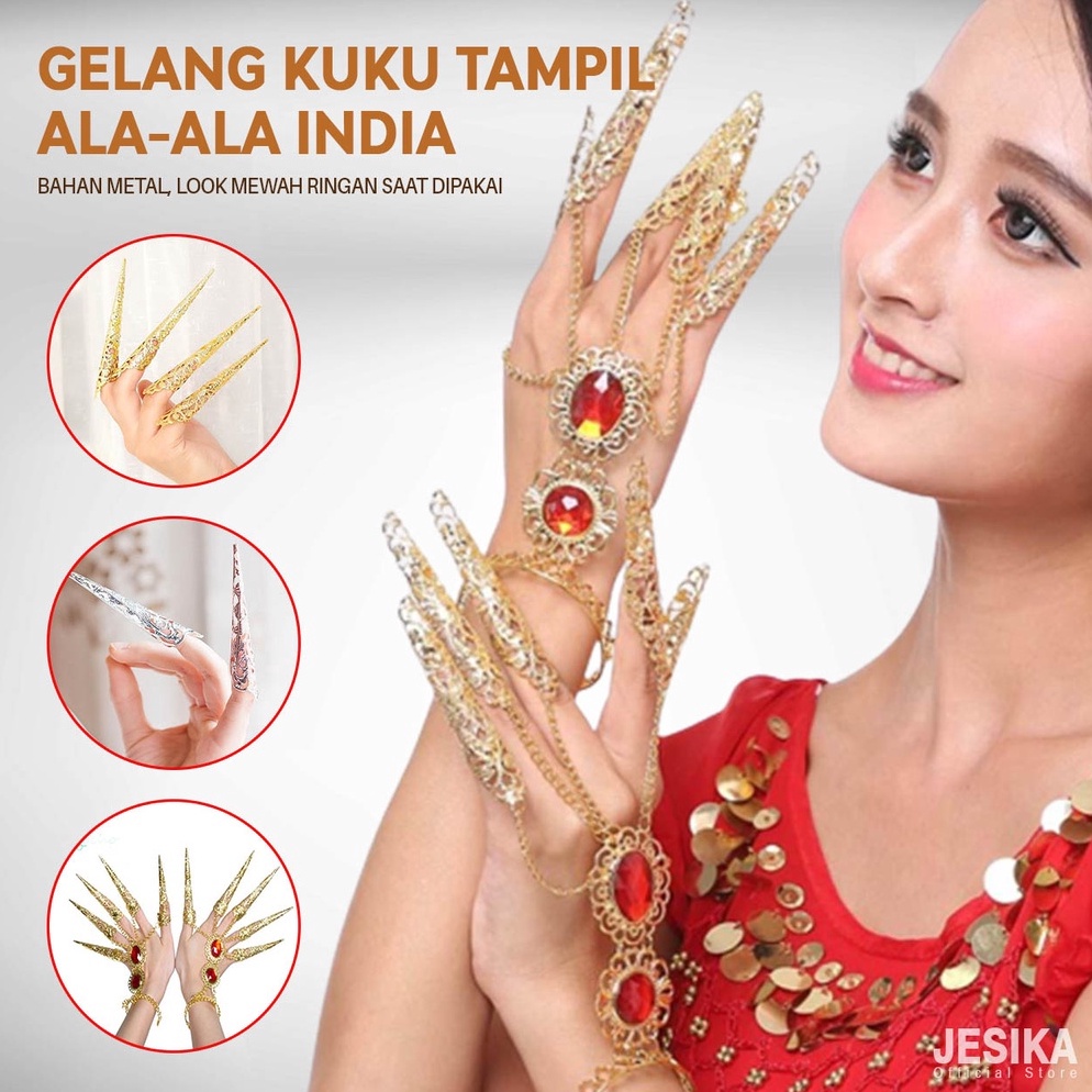 trxVv2V6 Gelang kuku jari india rantai emas motif bunga mewah untuk acara adat pengantin cosplay dra