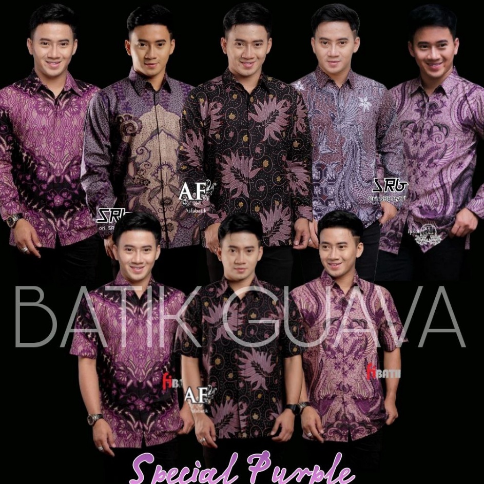 Murah nampolSs9S3 BAJU BATIK PRIA LENGAN PANJANG READY M L XL XXL - SPECIAL WARNA BATIK UNGU PURPLE 