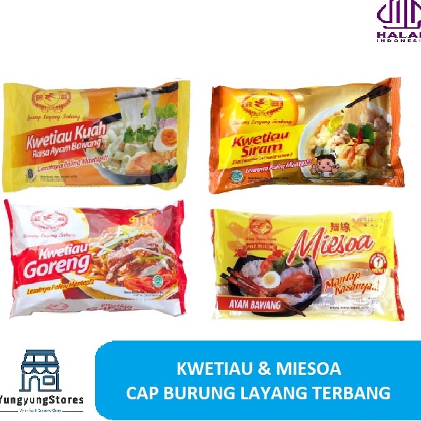 

Laris Kwetiau Kuah / Goreng / Siram / Miesoa Kuah Cap Burung Layang Terbang Diskon