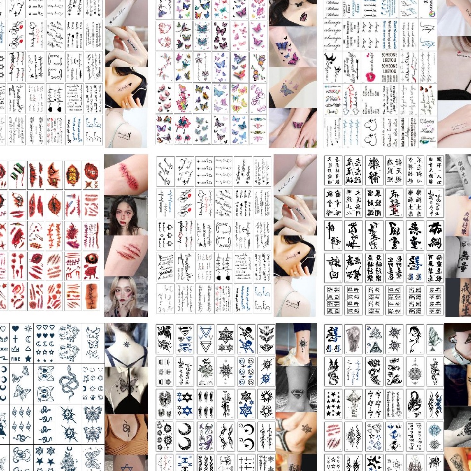 Stock baruK0w0V Paket Grosir Termurah 420 Pcs Tato Aesthetic Lucu Berwarna - Tatto Temporer motif ke