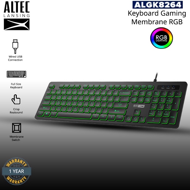 Bayar Di Tempat Keyboard Gaming Altec Lansing ALGK-8264 RGB Membrane Keyboard USB Wired Baru
