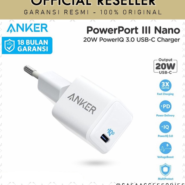 AIF201 Anker Powerport III Nano - Wall Charger 20W PD - A2633 - Garansi Resmi +