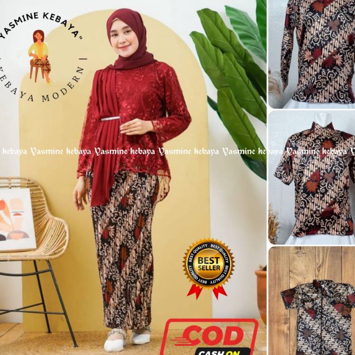 ✱BigSale✱ COUPLE KEBAYA AURORA SELENDANG SET KEMEJA BATIK MODERN / COUPLE AURORA SELENDANG KELUARGA 