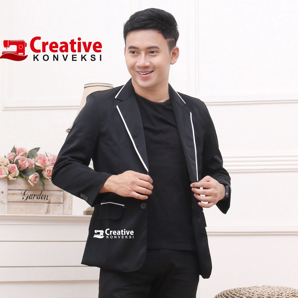 codeP5b5A (BISA COD) JAS almamater OSIS sekolah hitam variasi lis putih | Jas blazer pria warna hita