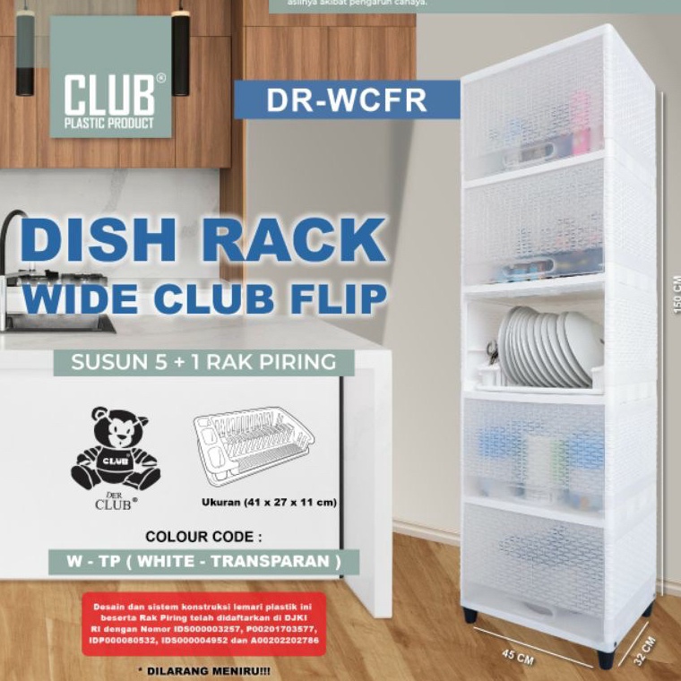 Terkini DR1 WCFR - Dish Rack Wide Club Flip Susun - DR1 Lemari Piring Rak Dapur Plastik Pintu Transp