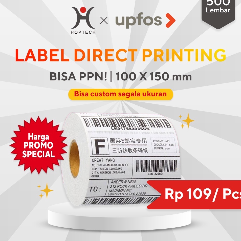 

ci❃Terupdate➤ Label Barcode 100 x 150 mm 1 Line 500pcs/Roll & 250 pcs kertas sticker thermal J56 ✰