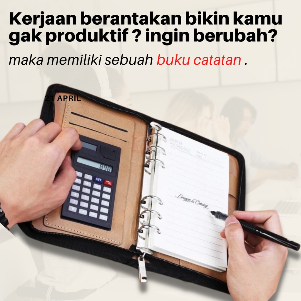 

Buku Agenda Catatan Binder Note Cover Kulit Bonus Kalkulator