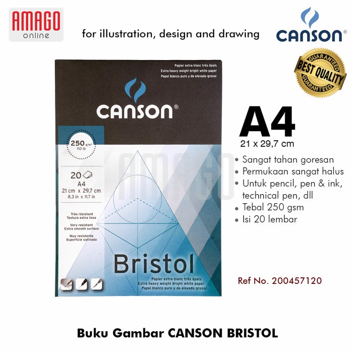 

Buku Canson Bristol A4 - 20 Sheets - 250 Gsm - Pad - 200457120