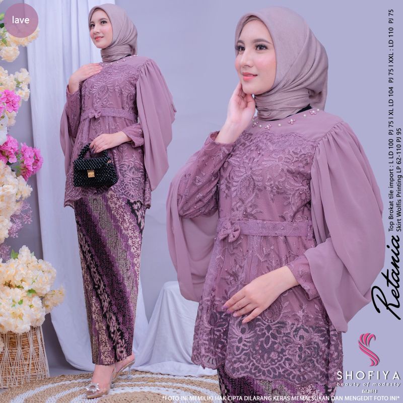 Retania set kebaya original berlabel ori shofiya / baju wisuda / setelan kebaya / baju kebaya engage