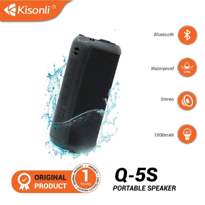 Terlaris Kisonli Speaker Bluetooth Portable Q5S Dual Bass Support Fm,Tf,Usb,Aux