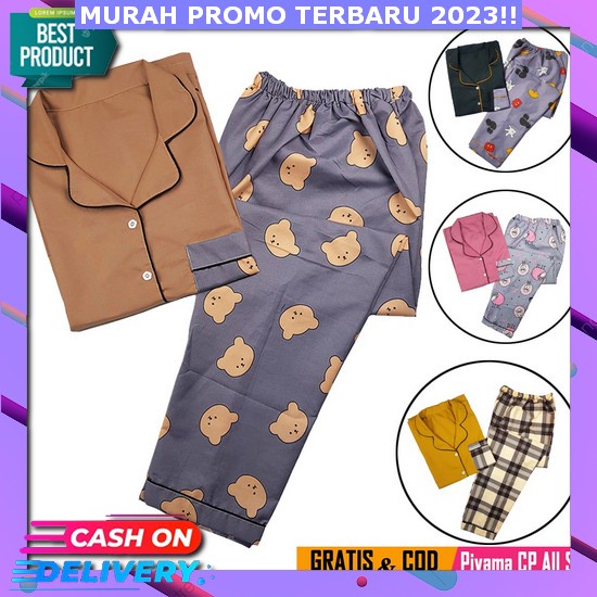 Piyama Wanita Lengan Panjang Dewasa 2023 Pendek Korean Style Sleepwears Setcelan Payama Tank Top Pej