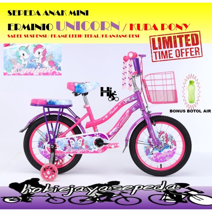 Terlaris Sepeda Mini Erminio 18 " Unicorn Kuda Pony (Untuk Anak Umur 5-8 Tahun)