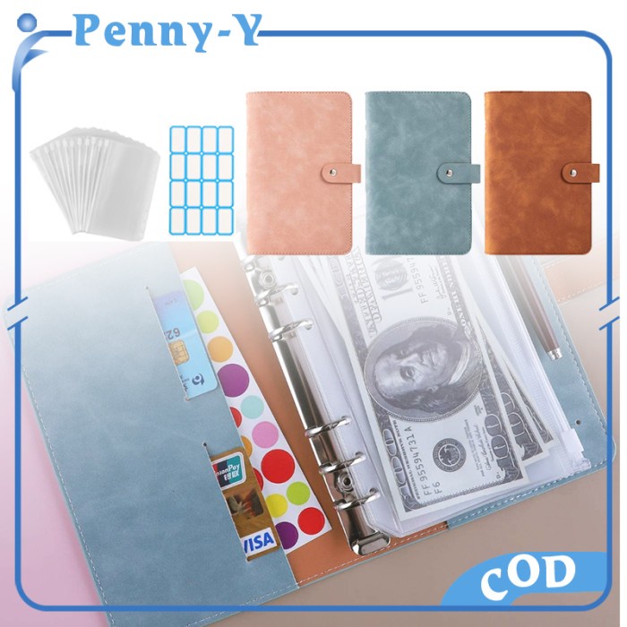 

1 SET BINDER BUDGET PLANNER A6 CASH ENVELOPE BINDER PU LEATHER