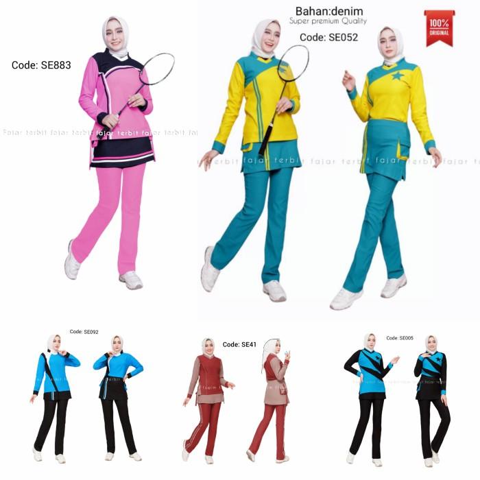 PAKAIAN OLAHRAGA WANITA DEWASA SETELAN SENAM MUSLIM BAJU AEROBIC PEREM