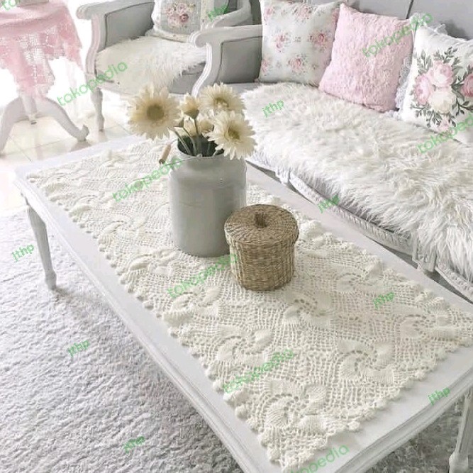 Terlaris Taplak Meja Tamu Persegi Panjang Rajutan Handmade 120 Cm