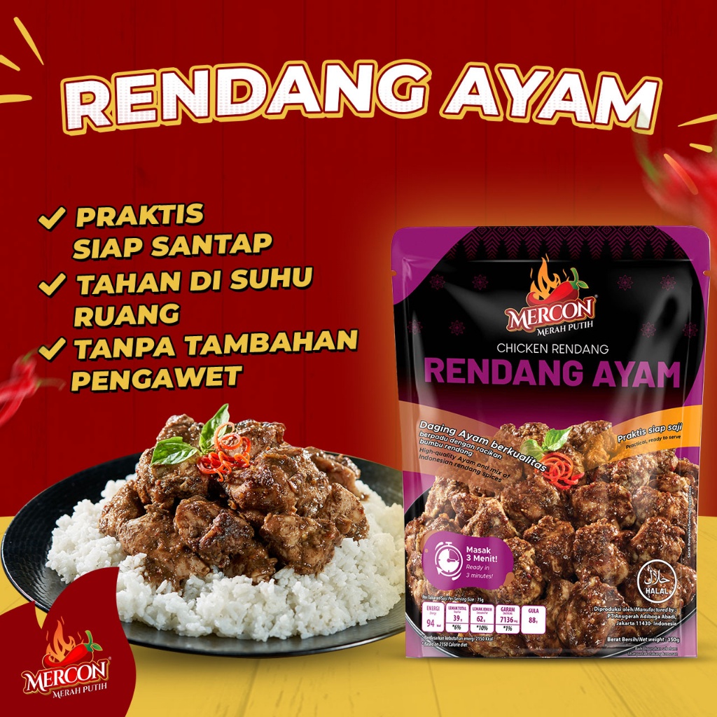 

Rendang Ayam 150gr Mercon Merah Putih