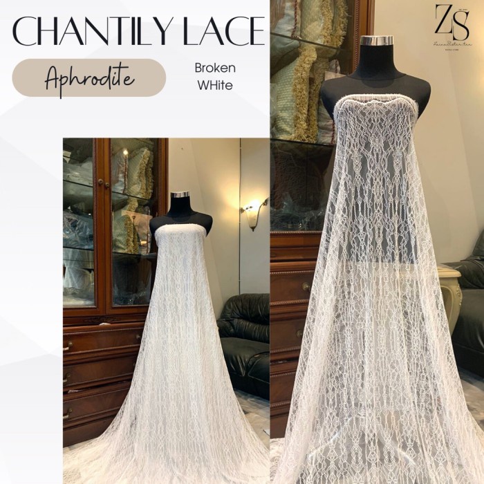 Terlaris Kain Brokat Chantily Lace Semi France Prancis Panel Broken White Putih