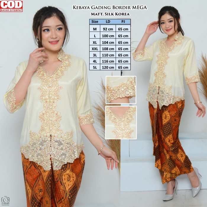 Terlaris Atasan Kebaya Bordir Modern Terbaru Gading Jumbo / Kebaya Akad Mewah