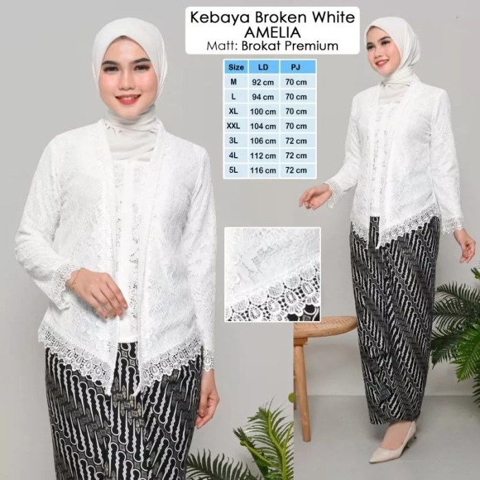 Terlaris Atasan Kebaya Encim Brokat Brukat Warna Putih Lengan Panjang Amelia