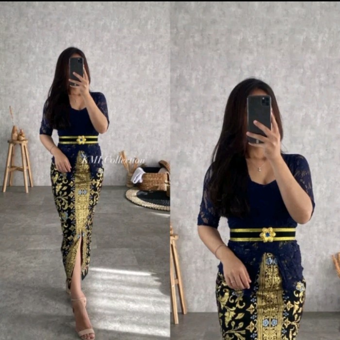 Terlaris Kebaya Bali Set Brukat Navy