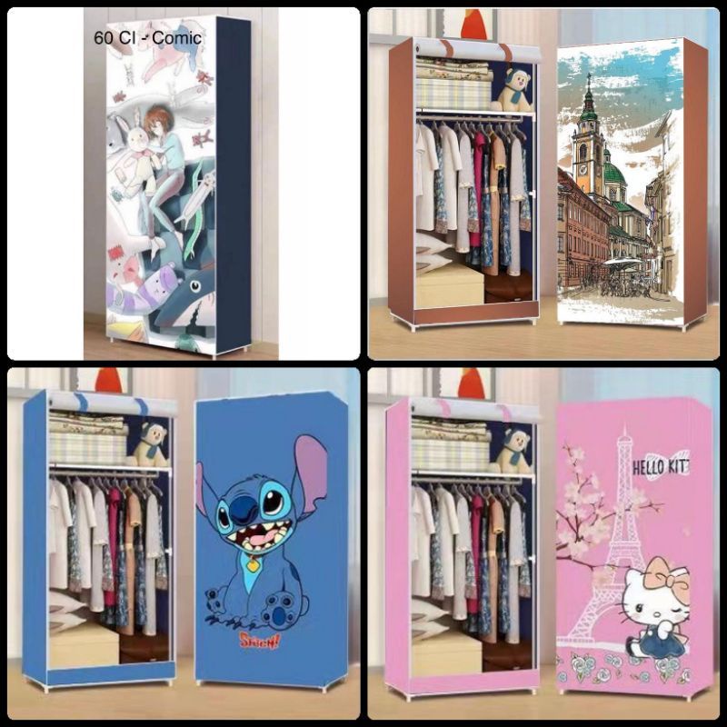 LEMARI PORTABLE 1 SISI MOTIF lemari portable single lemari kain portable lemari plastik portable