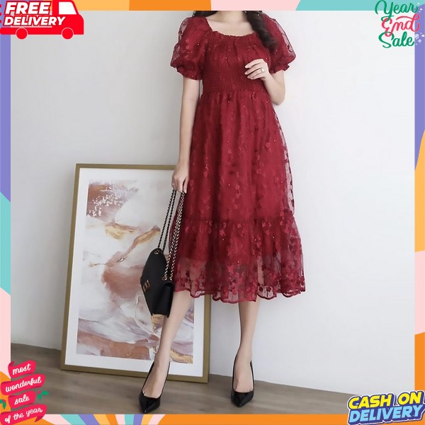 Dress Natal Pesta Kondangan Gaun Pestaa Gaon Breasmaid Driss Natalam Acara Natal Dres Brukat Kondang