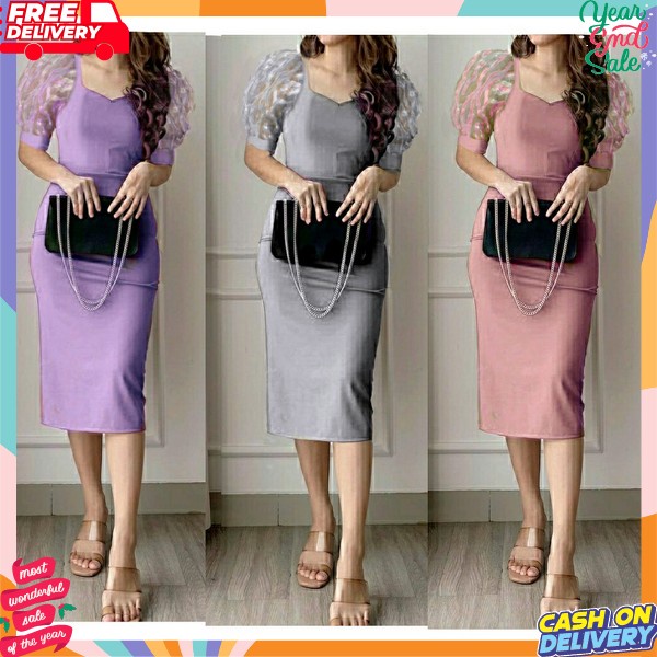 Ukuran S M L Xl Xxl Tile Tulle Drish Acara Natalan Party Dress Natal Dress Brukat Kondangan Bordir B