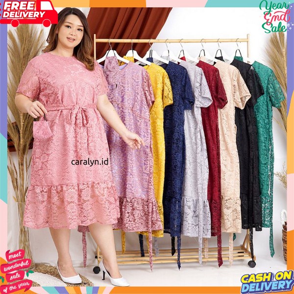 Dress Pesta Party Midi Dress Kondangan Brukat Dris Natal Drish Imlek Midi Brukat Brokat Gereja Dreis