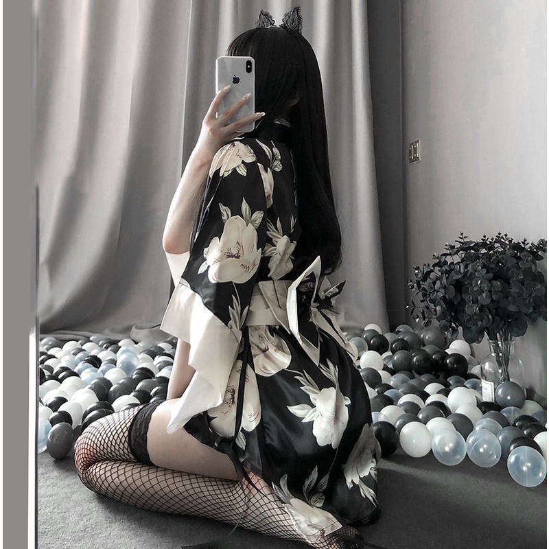 Japanese Kimono Sexy Sleepwear Cosplay Outfit for Women Traditional Style Robe Yukata Sakura Costume