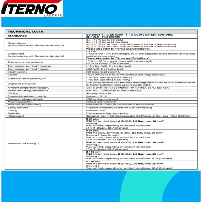 Capacitor Kapasitor 30Kvar 440V Vishay