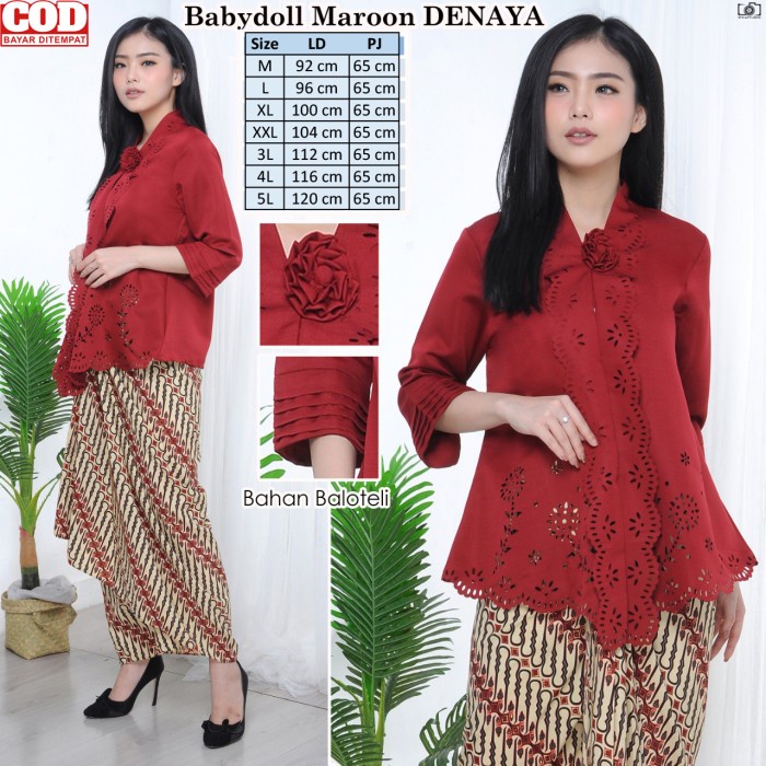 Atasan Kebaya Merah / Kebaya Denaya Merah Maroon