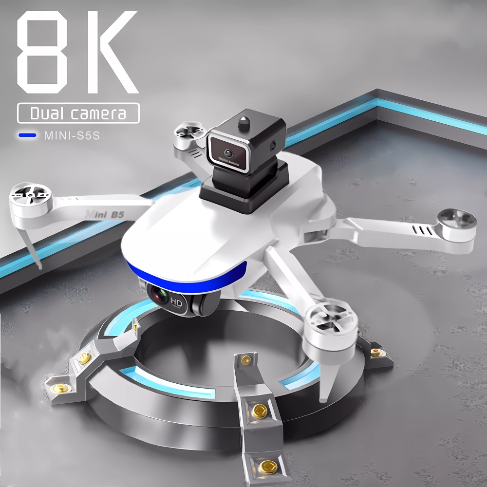 S5S Drone Mini 4K Kamera Ganda HD 8K, Mainan Quadcopter Lipat Tanpa Sikat Dapat Dilepas, Fotografi U