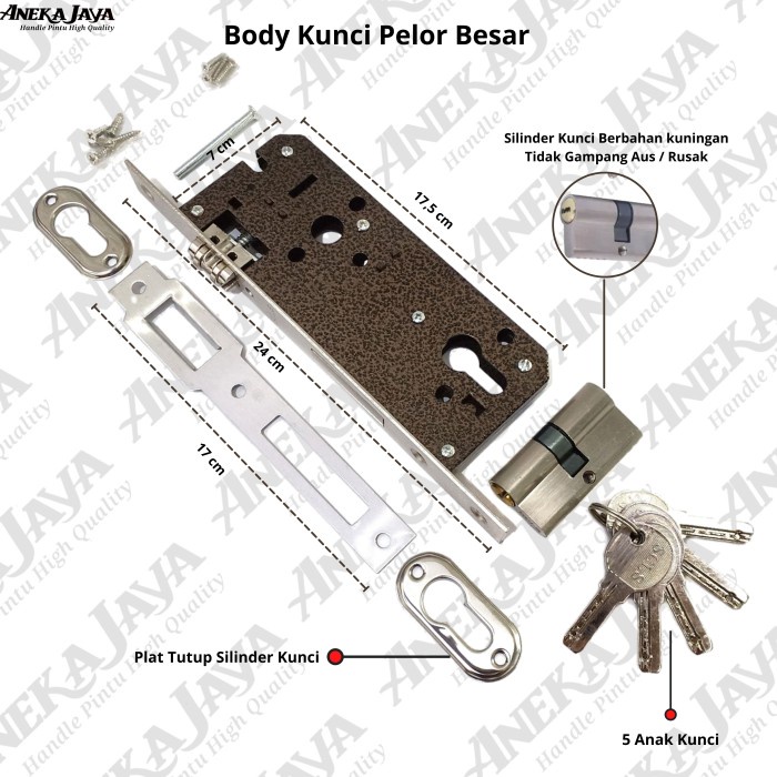 Gagang Set Kunci Pintu rumah Panjang 33 cm & 45 cm Handle pintu rumah + body kunci