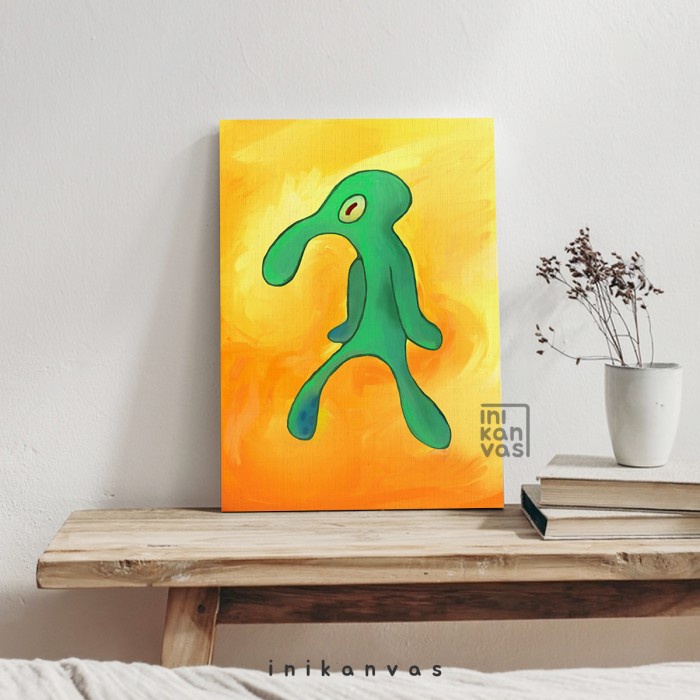 Bestseller Poster Print Kanvas - Lukisan Spongebob Squidward Tampan Dan Berani
