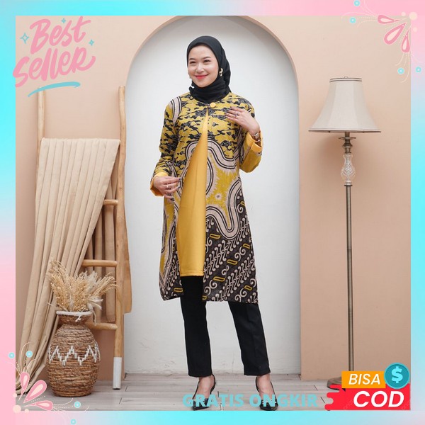 Baju Batik Seragam Kantor Buju Atasn Motif Batik Premium Tunik Panjang Btik Wanits Kekinian Tunij Ne
