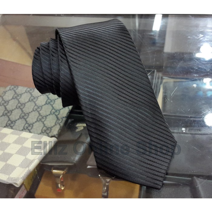 Terlaris Dasi Panjang Pria Motif Salur Hitam / Black - Lebar 3 Inch (7,5 - 8Cm)