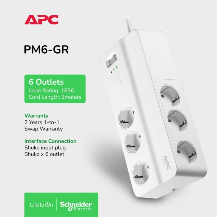 Apc Stop Kontak Anti Petir Surge Protector Pm6Gr / Pm6-Gr